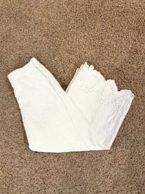Mango Eyelet White Linen Pants - Size XS